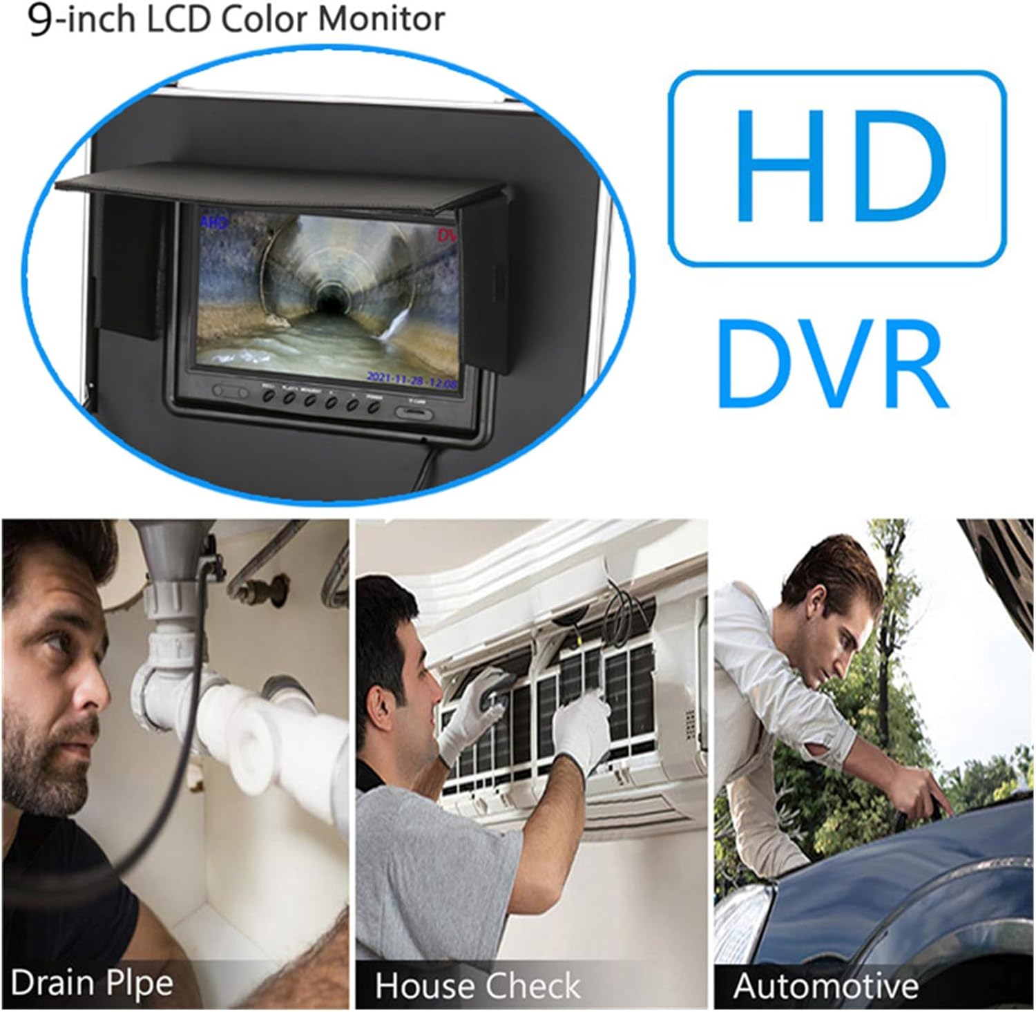 DVR 9インチ監視下水道パイプライン検査カメラ、IP68 AHD 1080P排水